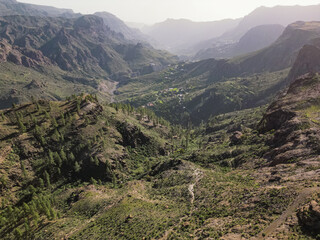Horizontal Aerial View of Beautiful Valley near Presa de las Niñas dam in Gran Canaria, Spain