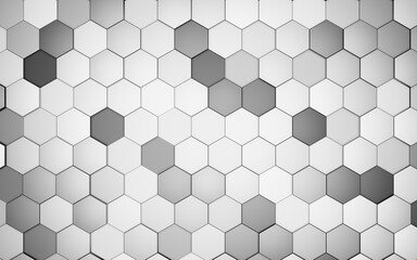 Abstract technological black and white hexagonal background 3d render. Wall background texture. Wall with textured hexagons. Honeycombs backdrop
