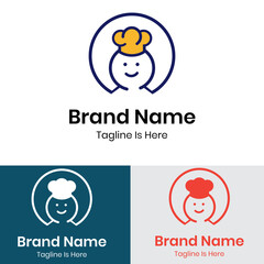 Fototapeta premium Blue circle and cute little chef logo 