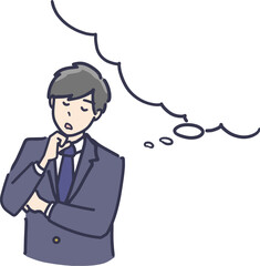何かを考えている男子学生イラスト　吹き出し付き