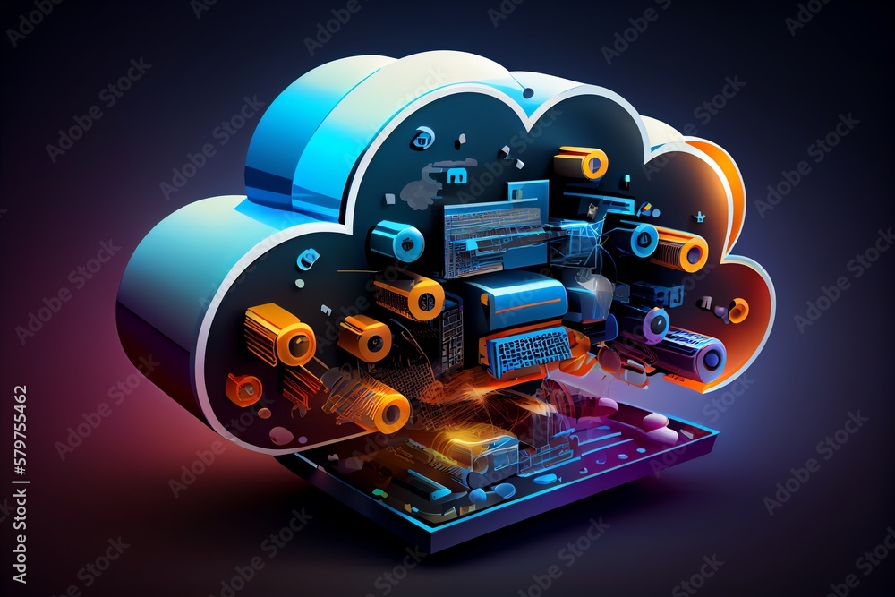 Poster cloud computing concept illustration. generative ai