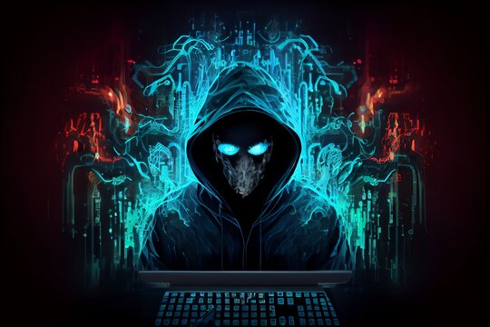 Cyber Criminality, Computer Fraud, Hacker, Data Theft, Cyberterrorism, Altering Of Information, Malicious Code , Computer Worms Or Virus, Concept. Generative AI