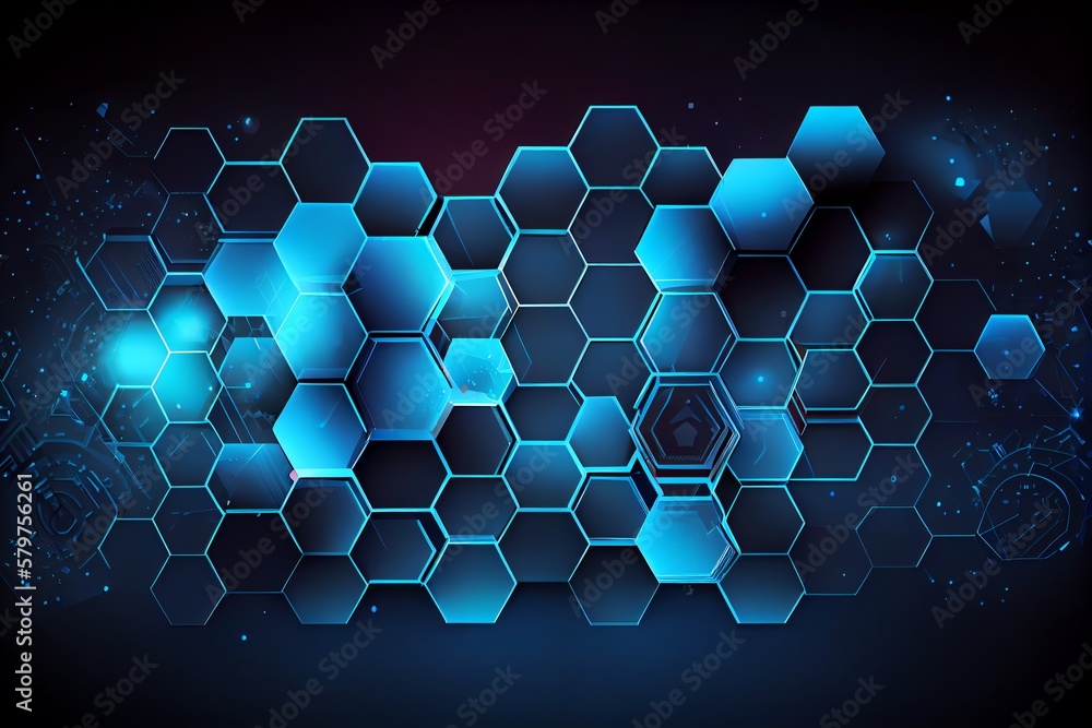 Poster hexagon blue abstract background with hexagonal geometric elements. medical, technology or science c