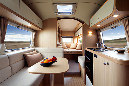 Camper, motorhome interior. Travel concept, travel by car.