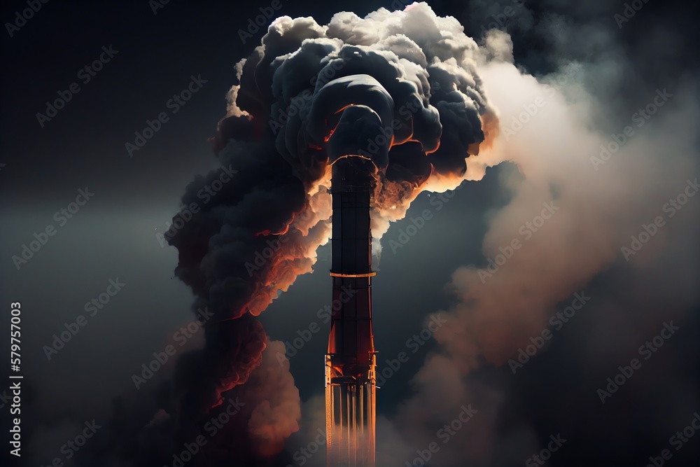 Wall mural Smoke Coming Out Of A Tall Smokestack. Generative AI