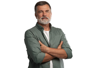 Portrait of smiling mature man standing on transparent background