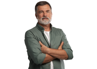 Portrait of smiling mature man standing on transparent background