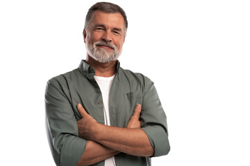 Portrait of smiling mature man standing on transparent background - 579758043