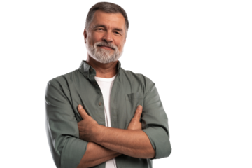 Portrait of smiling mature man standing on transparent background