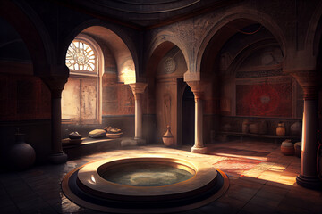 The interior of the Turkish hammam, oriental bath.
