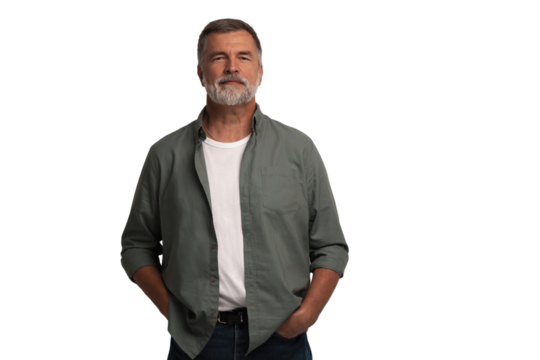 Portrait of smiling mature man standing on transparent background