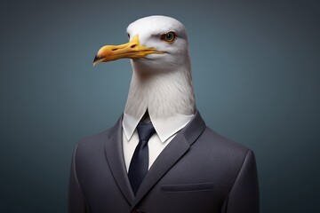 Portrait of a seagull dressed in a formal business suit, generative ai