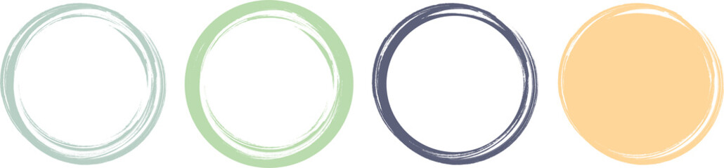 Grunge brush textures, set circle splash isolated for print on transparent background, PNG illustration