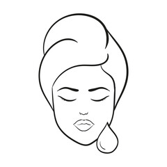 Woman with waterdrop and with towel on head line icon. Vector