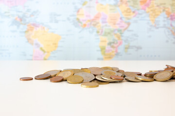 mapa, monedas, pais, planisferio