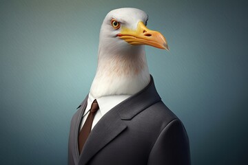 Portrait of a seagull dressed in a formal business suit, generative ai