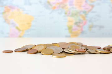 mapa, monedas, pais, planisferio