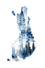 Finland - finnish detailed map with nature of country, painted watercolor in national colors. Generative AI