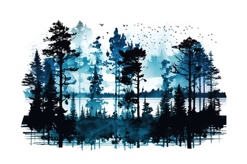Finland, finnish nature painted watercolor in national colors. Generative AI