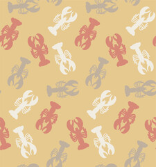 Abstract Lobsters Silhouettes Doodle Style Seamless Pattern Perfect for Allover Swimwear Fabric Print or Wrapping Paper Sea Creatures Illustration Trendy Fashion Colors