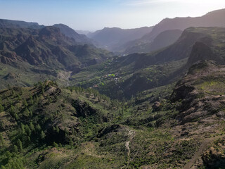 Naklejka premium Beautiful Aerial View Valley near Presa de las Niñas dam in Gran Canaria, Spain
