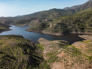 Fototapeta na wymiar Aerial Shot of Presa de las Niñas dam in Gran Canaria, Spain