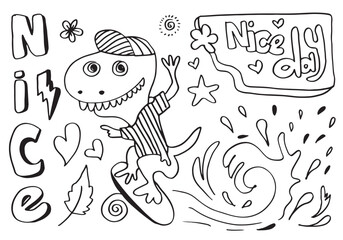 Obraz premium abstract dinosaur doodle illustration for design concept. doodle art and hand drawn art.