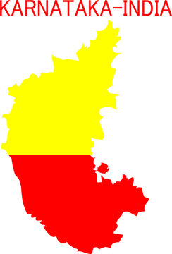 Karnataka State Map with Karnataka Flag.