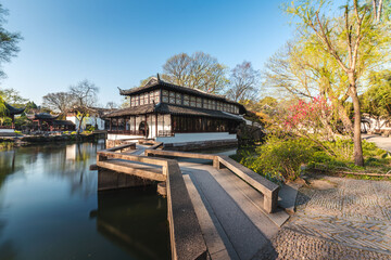 Architecture, buildings and landscapes of Suzhou Humble Administrator's Garden, the most famous Chinese classic garden in Suzhou, China