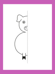 Puzzle coloring book for children. Piggy. Vector