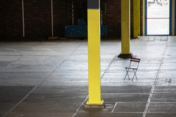 Interior old factory in the netherlands. With steel beams and concrete floors. Historic shipyard...