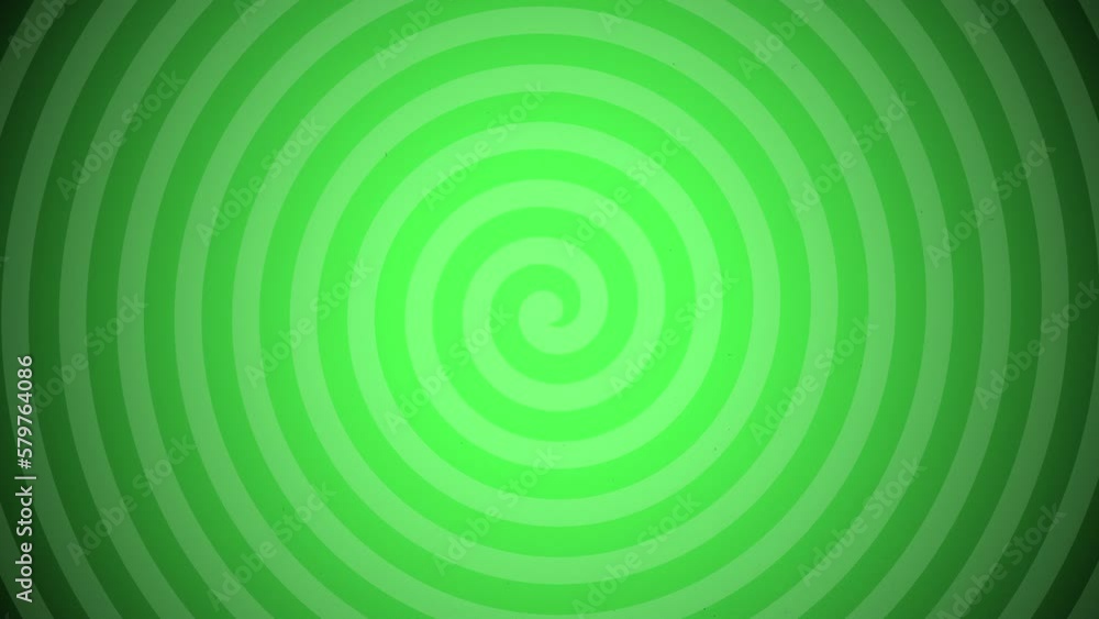 Poster light green spiral spinning on green background. 4k abstract background animation ready to loop