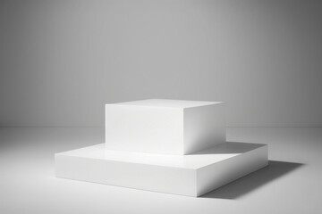 Minimalistic white podium, empty pedestal for showing your products. Product presentation, minimal empty scene, geometric podium. AI generated image