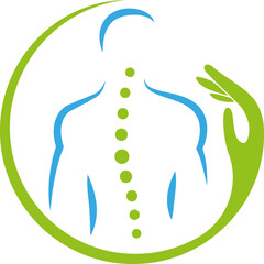 Person und Hand, Wirbelsäule, Chiropraktiker, Orthopädie, Massage, Logo, Hintergrund