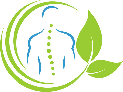 Person, Blätter und Wirbelsäule, Chiropraktiker, Orthopädie, Massage, Logo, Hintergrund