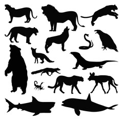Collection of silhouettes of predatory animals