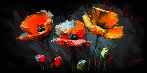 Expressive Abstract Poppies, Captivating Brushstroke Art in Vibrant Colors
