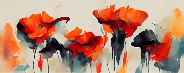 Expressive Abstract Poppies banner, Captivating Brushstroke Art in Vibrant Colors