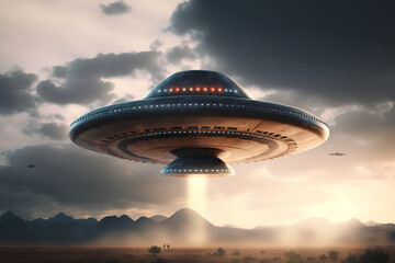 Fototapeta na wymiar A large alien ship in the middle of a desert, Generative AI