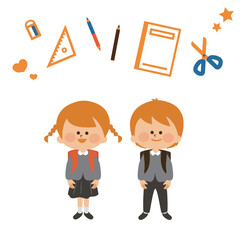 一年生　入学　ランドセルと子供のイラスト素材