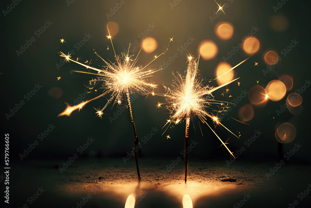 Poster two sparklers in an obscure background with lots of copy space, perfect for backgrounds