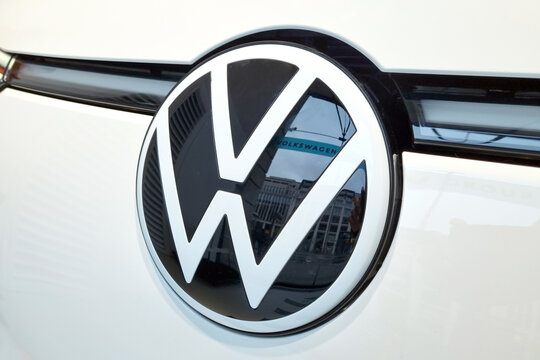 Berlin, Germany, October 2, 2022: Volkswagen logo on the front of the car.