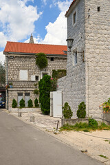ypical house, architecture of Perast - one of the most beautiful towns on Montenegro coast. Europe