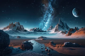 Poster Im Rahmen Space digital artwork. Surreal fantasy cosmos. Nebula with planets and stars.Generative AI © Smart AI