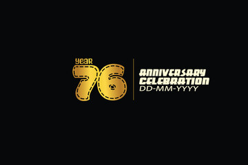 76th, 76 years, 76 year anniversary celebration abstract knit style logotype. anniversary with gold color isolated on black background-vector