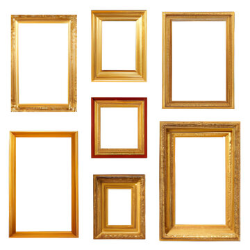 Set of blank antique gold picture frame. Generative AI.