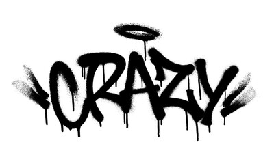 Sprayed crazy font graffiti with overspray in black over white. Vector illustration.