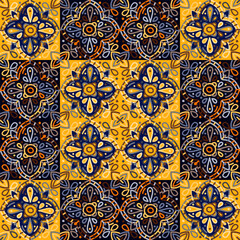 Islam, Arabic, Indian, ottoman motifs mosaic tile. Decorative ornament elements seamless pattern.
