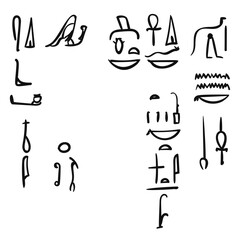 Vector Egyptian hieroglyphs hand drawn on white background