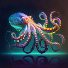 Pastel color long swimming legs octopus